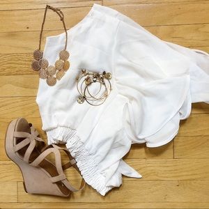 White Flowy Top With Open Tie Back